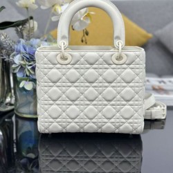 Replica Borsa a mano Dior Lady Dior Media opaca Cannage con patta bianca Imitazioni perfette Outlet