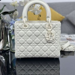 Replica Borsa a mano Dior Lady Dior Media opaca Cannage con patta bianca Imitazioni perfette Outlet
