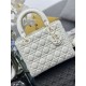 Replica Borsa a mano Dior Lady Dior Media opaca Cannage con patta bianca Imitazioni perfette Outlet