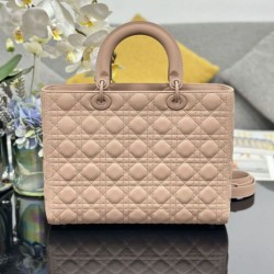 Replica Borsa a mano Dior Lady Dior grande opaca Cannage con patta Rosa Imitazioni perfette Outlet