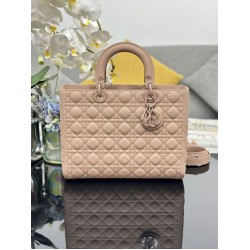 Replica Borsa a mano Dior Lady Dior grande opaca Cannage con patta Rosa Imitazioni perfette Outlet