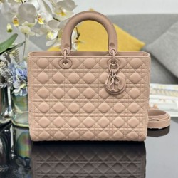Replica Borsa a mano Dior Lady Dior grande opaca Cannage con patta Rosa Imitazioni perfette Outlet
