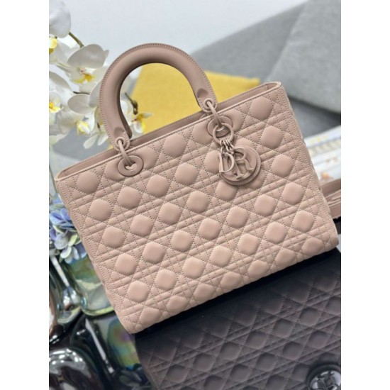 Replica Borsa a mano Dior Lady Dior grande opaca Cannage con patta Rosa Imitazioni perfette Outlet