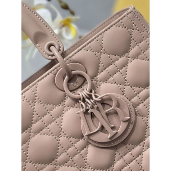 Replica Borsa a mano Dior Lady Dior grande opaca Cannage con patta Rosa Imitazioni perfette Outlet
