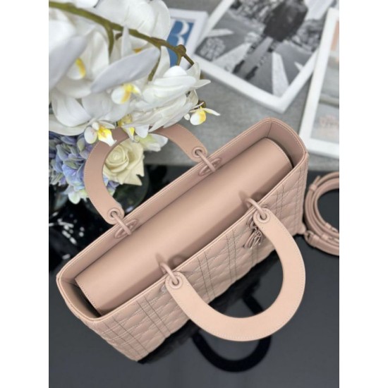 Replica Borsa a mano Dior Lady Dior grande opaca Cannage con patta Rosa Imitazioni perfette Outlet
