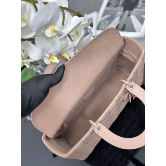 Replica Borsa a mano Dior Lady Dior grande opaca Cannage con patta Rosa Imitazioni perfette Outlet