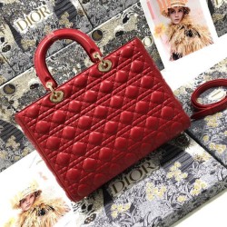 Replica Borsa grande Dior Lady Dior agnello trapuntata cannage Rosso Imitazioni perfette Outlet