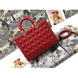 Replica Borsa grande Dior Lady Dior agnello trapuntata cannage Rosso Imitazioni perfette Outlet