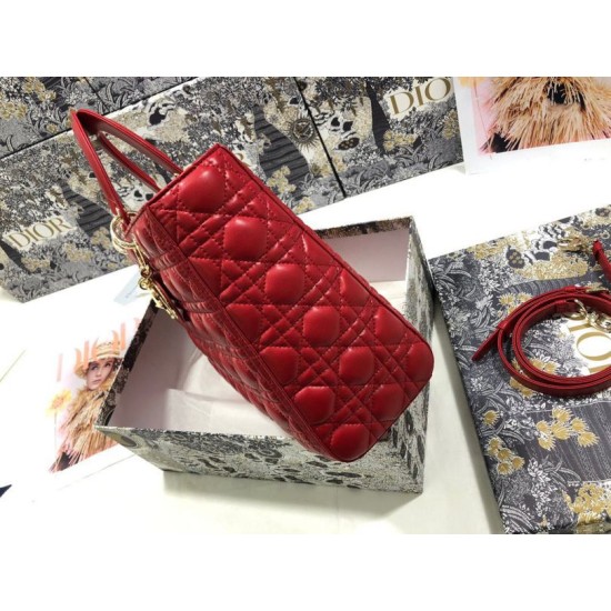 Replica Borsa grande Dior Lady Dior agnello trapuntata cannage Rosso Imitazioni perfette Outlet