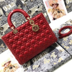 Replica Borsa grande Dior Lady Dior agnello trapuntata cannage Rosso Imitazioni perfette Outlet