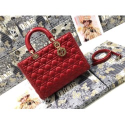 Replica Borsa grande Dior Lady Dior agnello trapuntata cannage Rosso Imitazioni perfette Outlet