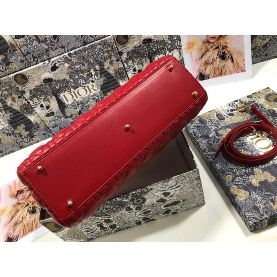 Replica Borsa grande Dior Lady Dior agnello trapuntata cannage Rosso Imitazioni perfette Outlet