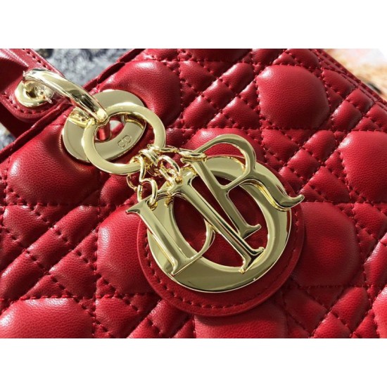 Replica Borsa grande Dior Lady Dior agnello trapuntata cannage Rosso Imitazioni perfette Outlet