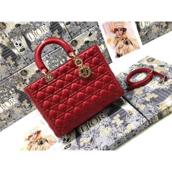 Replica Borsa grande Dior Lady Dior agnello trapuntata cannage Rosso Imitazioni perfette Outlet
