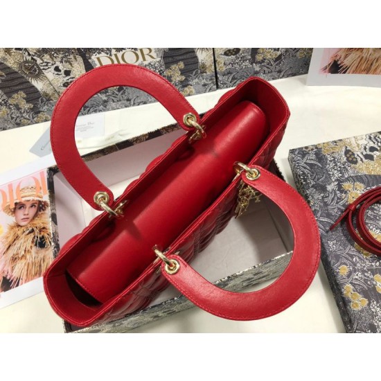 Replica Borsa grande Dior Lady Dior agnello trapuntata cannage Rosso Imitazioni perfette Outlet