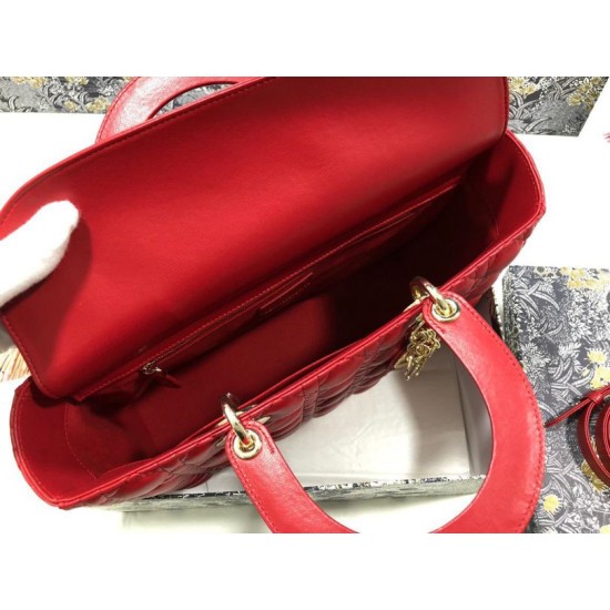 Replica Borsa grande Dior Lady Dior agnello trapuntata cannage Rosso Imitazioni perfette Outlet