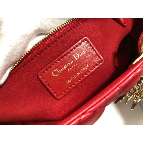 Replica Borsa grande Dior Lady Dior agnello trapuntata cannage Rosso Imitazioni perfette Outlet