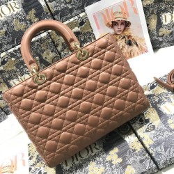 Replica Borsa grande Dior Lady Dior agnello trapuntata cannage Marrone Imitazioni perfette Outlet