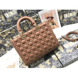 Replica Borsa grande Dior Lady Dior agnello trapuntata cannage Marrone Imitazioni perfette Outlet