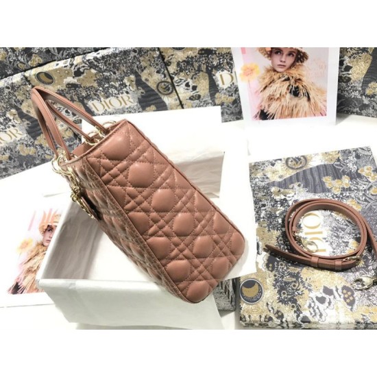 Replica Borsa grande Dior Lady Dior agnello trapuntata cannage Marrone Imitazioni perfette Outlet