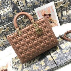 Replica Borsa grande Dior Lady Dior agnello trapuntata cannage Marrone Imitazioni perfette Outlet