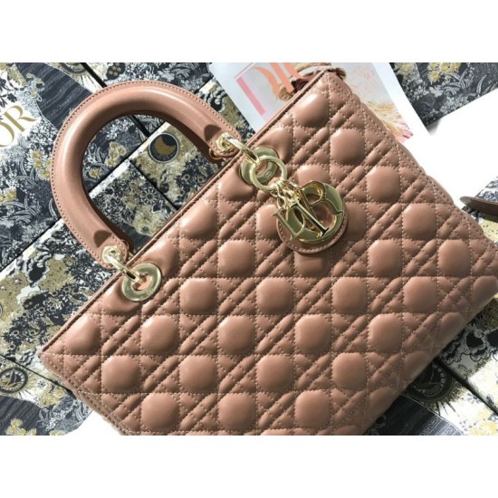 Replica Borsa grande Dior Lady Dior agnello trapuntata cannage Marrone Imitazioni perfette Outlet