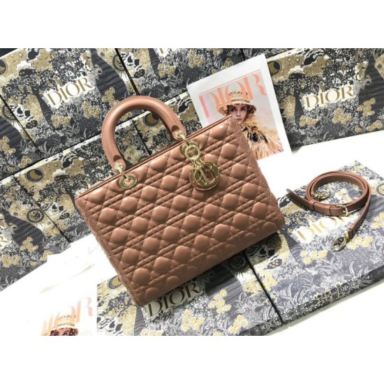 Replica Borsa grande Dior Lady Dior agnello trapuntata cannage Marrone Imitazioni perfette Outlet
