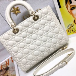 Replica Borsa grande Dior Lady Dior agnello trapuntata cannage bianca Imitazioni perfette Outlet