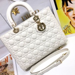 Replica Borsa grande Dior Lady Dior agnello trapuntata cannage bianca Imitazioni perfette Outlet