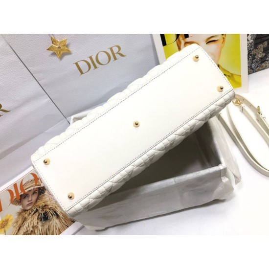 Replica Borsa grande Dior Lady Dior agnello trapuntata cannage bianca Imitazioni perfette Outlet
