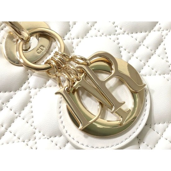 Replica Borsa grande Dior Lady Dior agnello trapuntata cannage bianca Imitazioni perfette Outlet