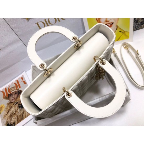 Replica Borsa grande Dior Lady Dior agnello trapuntata cannage bianca Imitazioni perfette Outlet