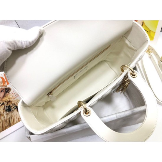 Replica Borsa grande Dior Lady Dior agnello trapuntata cannage bianca Imitazioni perfette Outlet