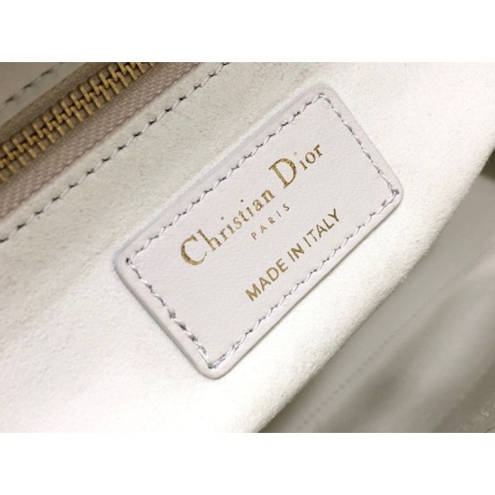 Replica Borsa grande Dior Lady Dior agnello trapuntata cannage bianca Imitazioni perfette Outlet