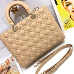 Replica Borsa grande Dior Lady Dior agnello trapuntata cannage cammello Imitazioni perfette Outlet