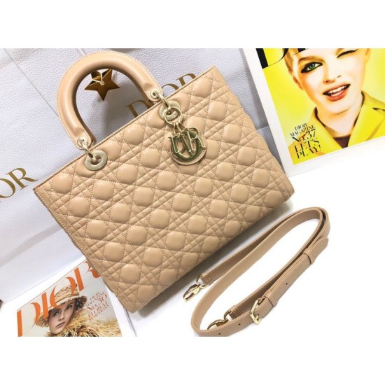 Replica Borsa grande Dior Lady Dior agnello trapuntata cannage cammello Imitazioni perfette Outlet