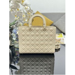 Replica Borsa grande Dior Lady Dior agnello trapuntata cannage beige Imitazioni perfette Outlet