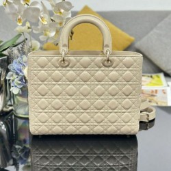 Replica Borsa grande Dior Lady Dior agnello trapuntata cannage beige Imitazioni perfette Outlet