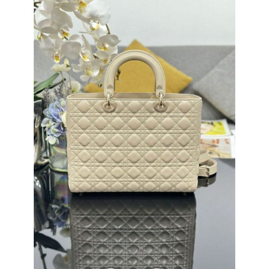 Replica Borsa grande Dior Lady Dior agnello trapuntata cannage beige Imitazioni perfette Outlet