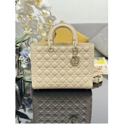 Replica Borsa grande Dior Lady Dior agnello trapuntata cannage beige Imitazioni perfette Outlet