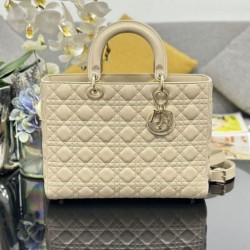 Replica Borsa grande Dior Lady Dior agnello trapuntata cannage beige Imitazioni perfette Outlet
