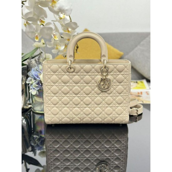 Replica Borsa grande Dior Lady Dior agnello trapuntata cannage beige Imitazioni perfette Outlet