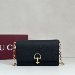 Premio Repliche Portafoglio Gucci Half Horsebit con catena 855654 Nero Imitazione Outlet Online