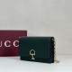Premio Repliche Portafoglio Gucci Half Horsebit con catena 855654 Verde Imitazione Outlet Online