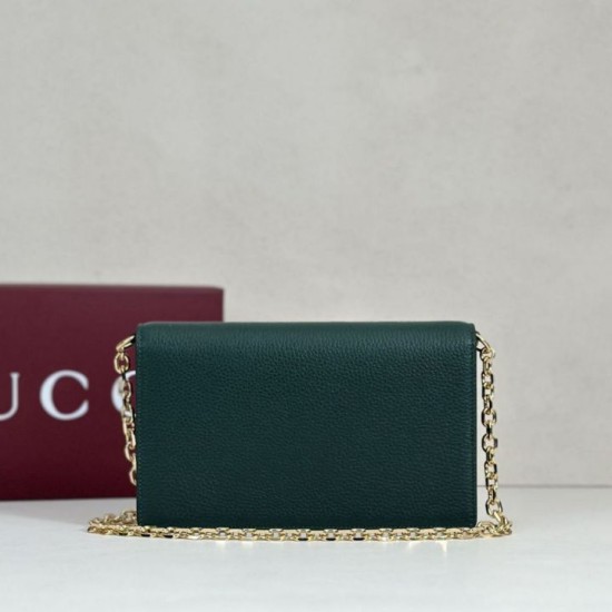 Premio Repliche Portafoglio Gucci Half Horsebit con catena 855654 Verde Imitazione Outlet Online