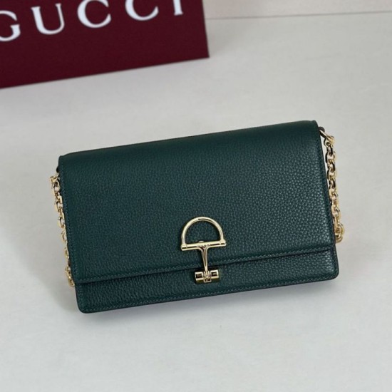 Premio Repliche Portafoglio Gucci Half Horsebit con catena 855654 Verde Imitazione Outlet Online