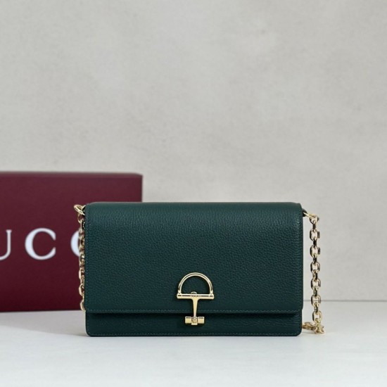 Premio Repliche Portafoglio Gucci Half Horsebit con catena 855654 Verde Imitazione Outlet Online