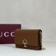 Premio Repliche Portafoglio Gucci Half Horsebit con catena 855654 Marrone Imitazione Outlet Online