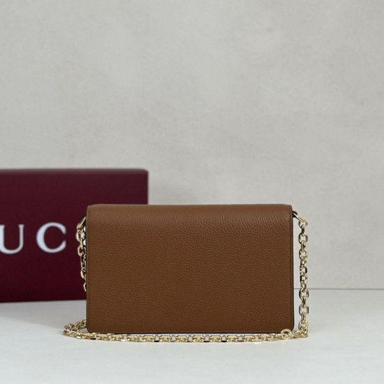 Premio Repliche Portafoglio Gucci Half Horsebit con catena 855654 Marrone Imitazione Outlet Online