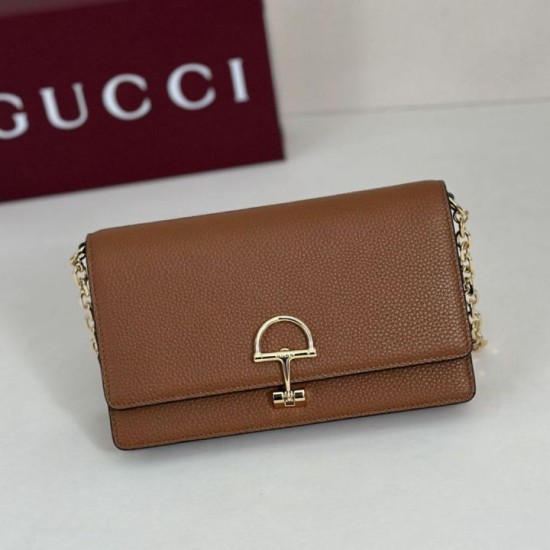 Premio Repliche Portafoglio Gucci Half Horsebit con catena 855654 Marrone Imitazione Outlet Online
